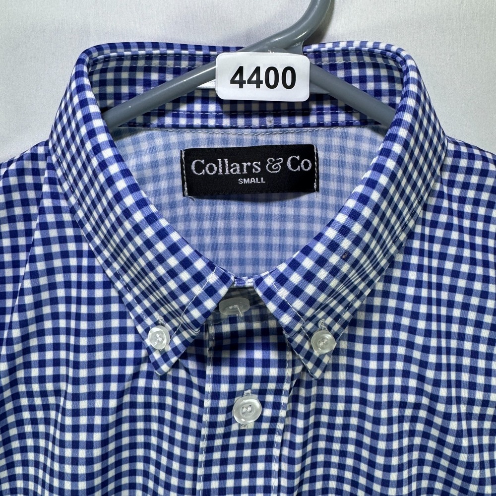 Collars & Co. NWOT Navy Gingham Semi-Spread Collar Polo Shirt Office Formal S